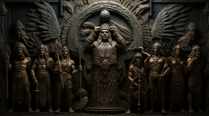 Fototapeta na wymiar Mythical Pantheon: Depictions of Sumerian Deities