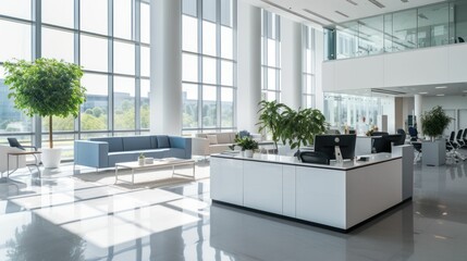 Modern reception interior of hi-tech company. Generative AI