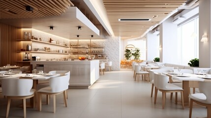Modern restaurant interior with ukrainian design. Minimalistic. Generative AI