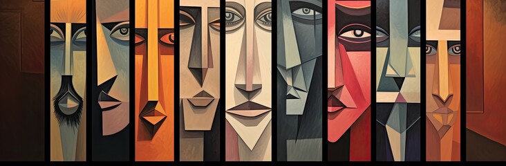 Fototapeta premium A captivating collection of art depicting a diverse range of faces filled with emotion, depth, and unique style