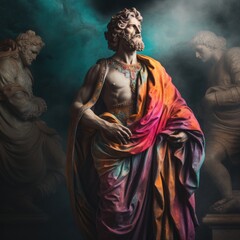 Fototapeta premium This majestic statue of a bearded man in a robe stands as a timeless reminder of the power of art, mythology, and the human spirit