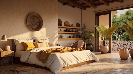 In a cozy and inviting bedroom, a plush bed is surrounded by lush houseplants, adding a refreshing touch of nature to the room's modern furniture, luxurious linens, and decorative pillows