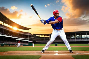 baseball player hitting ball in field