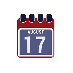 Calendar displaying page of the day 17 (seventeenth) of the August - Day 17 of the month. Illustration
