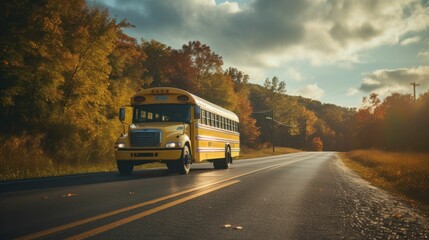 Obraz premium School bus on the road. Back to school. Generative AI