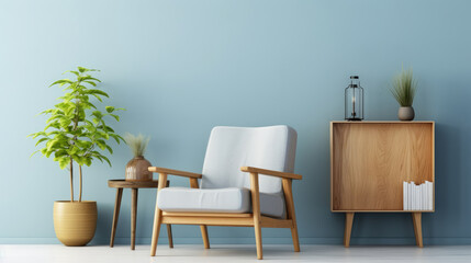 a wooden sideboard in a brilliant living room interior design ai generated