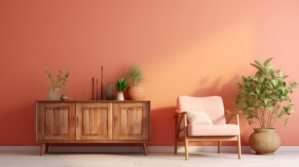 a wooden sideboard in a comforting living room interior decor ai generated