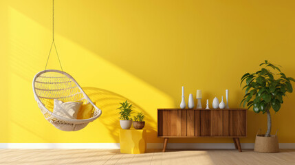 a wooden sideboard in a comforting living room interior decoration ai generated