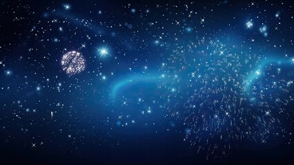 happy new year 2024 with blue background with fireworks. seamless looping time-lapse virtual video animation background.