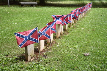 Confederate flags along with the last soldiers graveyard before the surrender of the South to the North. 