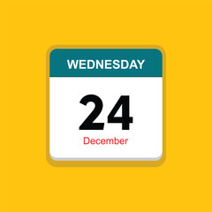 december 24 wednesday icon with yellow background, calender icon