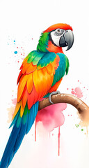 colorful parrot painted in watercolor