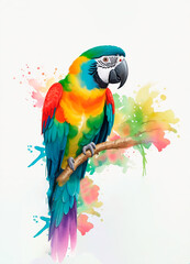 colorful parrot painted in watercolor