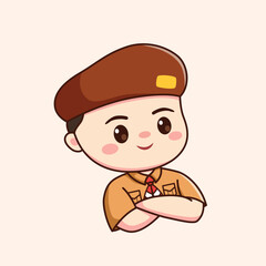 indonesian scout boy cute kawaii chibi character illustration