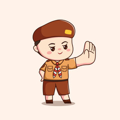 indonesian scout boy with stop sign cute kawaii chibi character illustration