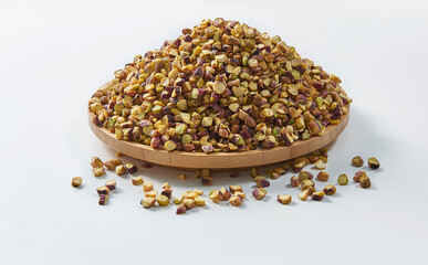 Delicious nuts and peanut on the background, close up style, in the plate still life.