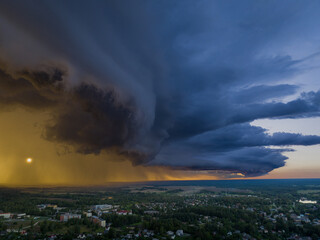 Giant thunderstorm clouds with supercell wall cloud, summer, Lithuania