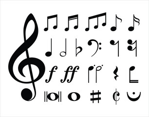 Musical symbols and stave. Collection of music note symbols. Collection of a musical notes.  - obrazy, fototapety, plakaty