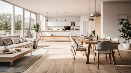 Fototapeta na wymiar modern dining room with kitchen Generative AI