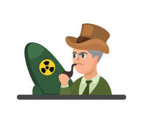 Military Scientist With Nuclear Weapon Cartoon Illustration Vector