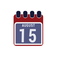 Calendar displaying page of the day 15 (fifteenth) of the August - Day 15 of the month. Illustration
