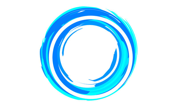 Hand drawn blue circle paint brush stroke isolated on white background. Vector design.