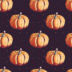 Pumpkins seamless pattern. Violet background. Cozy autumn background. Vector. Perfect for creating autumn-themed designs, suitable for various projects like textiles, paper crafts, and more
