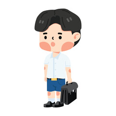 Cute boy student  holding  bag education cartoon