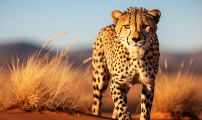 Fototapeta na wymiar African Cheetah in Dunes: Graceful Wilderness Moment
