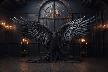 Black angel wings. Ai generated image
