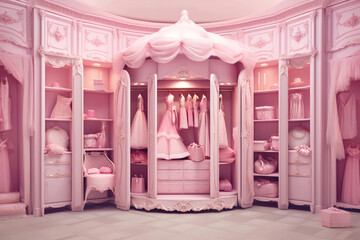 Pink room with closet. Ai generated image