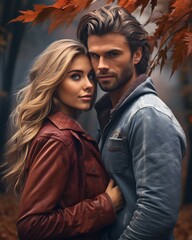 portrait of beautiful couple in autumn