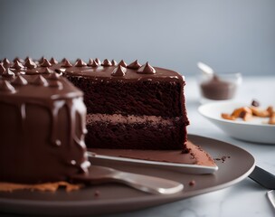 Paleo Chocolate Cake with Paleo Chocolate Frosting blurred background photography 