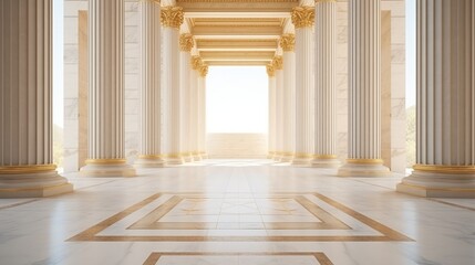 A breathtaking symphony of white, gold, and grand architecture fill the majestic indoor space, inspiring awe with its soaring columns, ornate molding, and dazzling art adorning the walls and floors