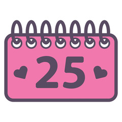 Digital png illustration of pink calendar card with 25th day on transparent background