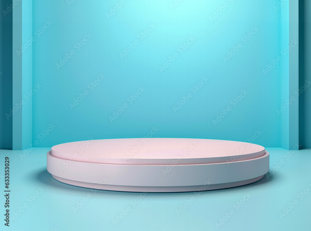 Aufkleber an elegant white circular podium with a bright sky-blue background is used to display or showcase pr