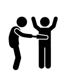 flat illustration vector  stick figure,stickman,pictogram. Airport metal detector and security