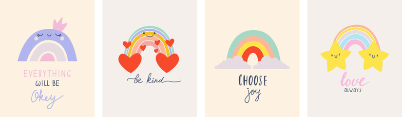 Cute rainbows for your design, childish hand drawn vector elements. Nursery theme, Vector illustration.