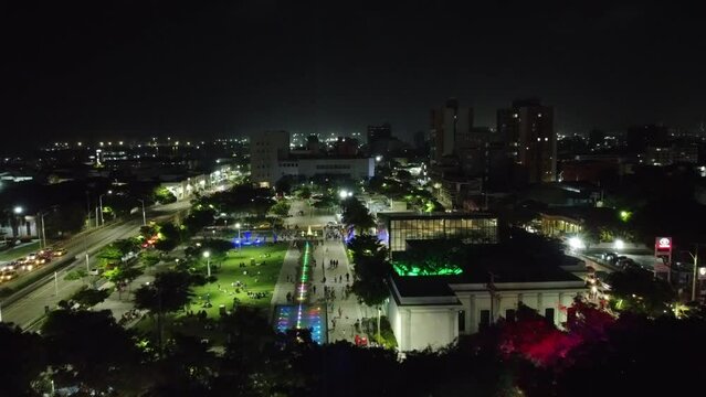 tourist site colombia plaza de la paz with night illumination