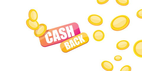 vector cash back horizontal banner design template with cashback icon and coins isolated on white background. cashback or money refund label horizontal banner. Cash back badge