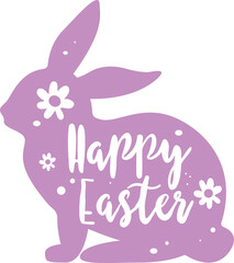 Digital png illustration of rabbit with happy easter text on transparent background