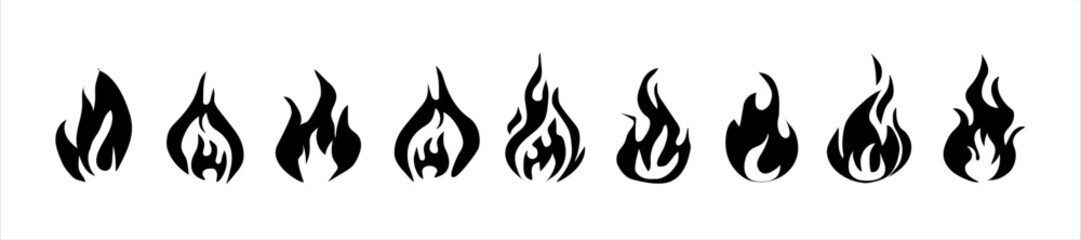 Fire flames collection. Fire vector icons, isolated. Symbols Fire flames in flat design. Flames icons. Vector illustration