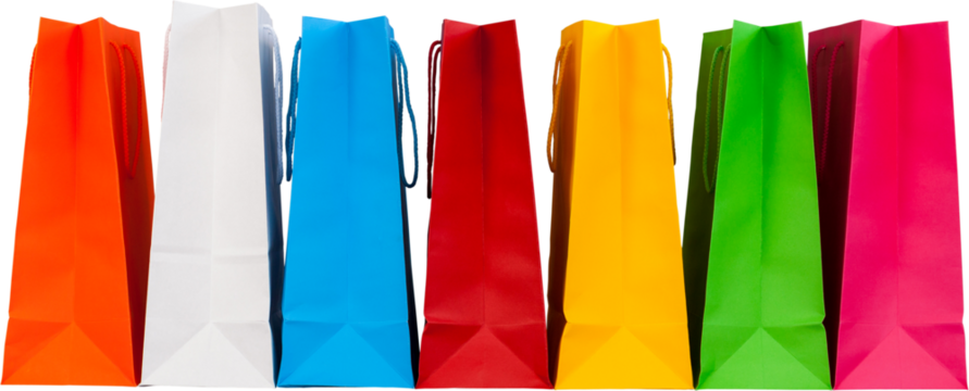 Digital png illustration of colourful bags on transparent background
