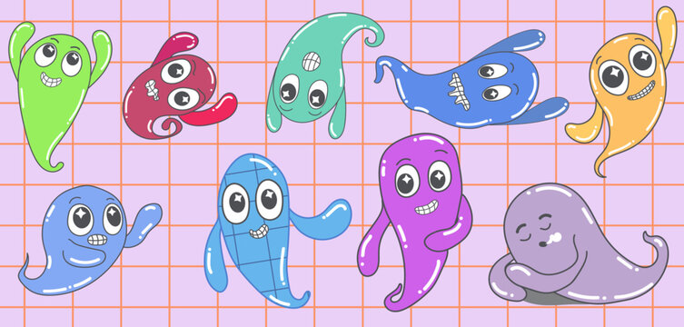 cute pop color ghost design for prints and card design,editable isolated vector design 