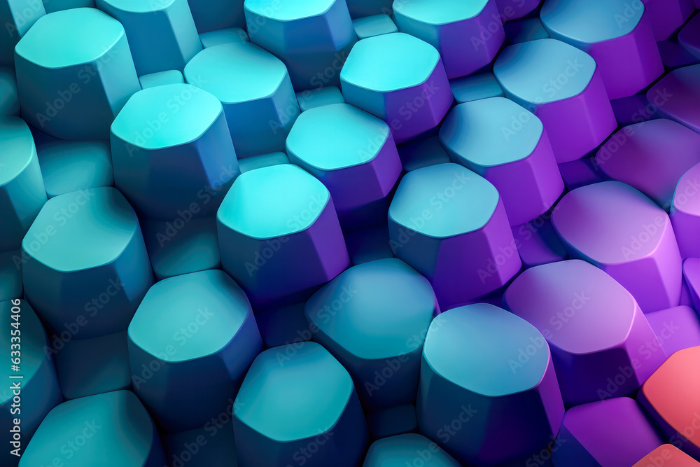 Poster The abstract hexagonal podium with a blue and purple gradient background.