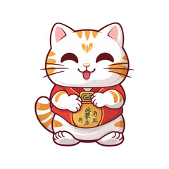 Vector Lucky Cat illustration isolated on white background. Maneki neko trendy character. Cute kitty rich and happy