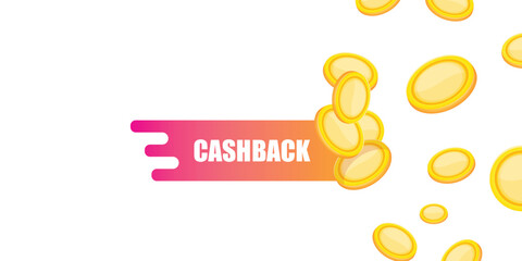 vector cash back horizontal banner design template with cashback icon and coins isolated on white background. cashback or money refund label horizontal banner. Cash back badge