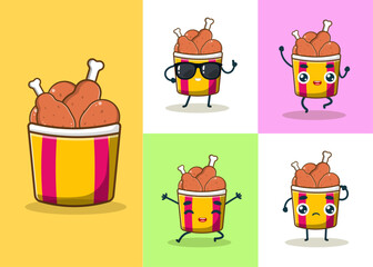 fried chicken food cute character with expression