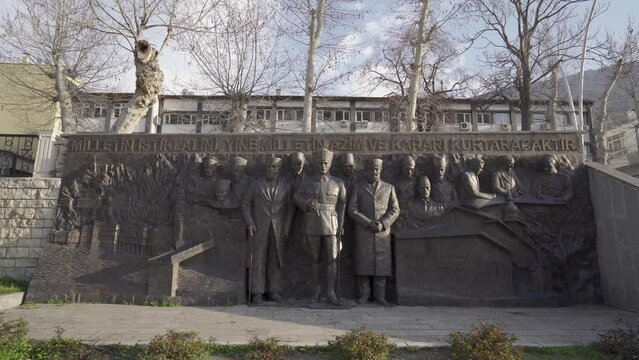 Mustafa Kemal Ataturk statue in Amasya city center 4K Amasya, Turkey - August 6, 2023.