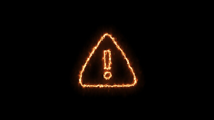 fire effect warning sign on black background. Warning icon. Danger warning attention sign with exclamation mark. Warning and exclamation marks. Triangle with exclamation mark.
